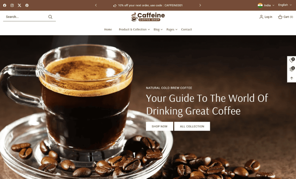 Unlock the full potential of your online coffee shop with the Coffee Café Store Shopify Theme, a powerful and beautifully designed solution tailored specifically for coffee shops, cafes, and specialty coffee retailers. In the competitive world of online coffee retail, standing out is crucial, and this theme is crafted to help your store do just that. Combining stunning aesthetics with robust functionality, it ensures a seamless shopping experience that not only attracts customers but also drives conversions
