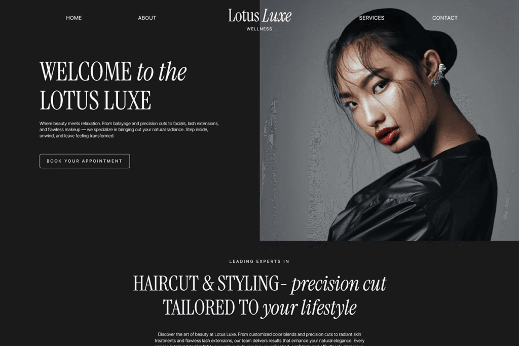 Dark Theme Salon Website Template
