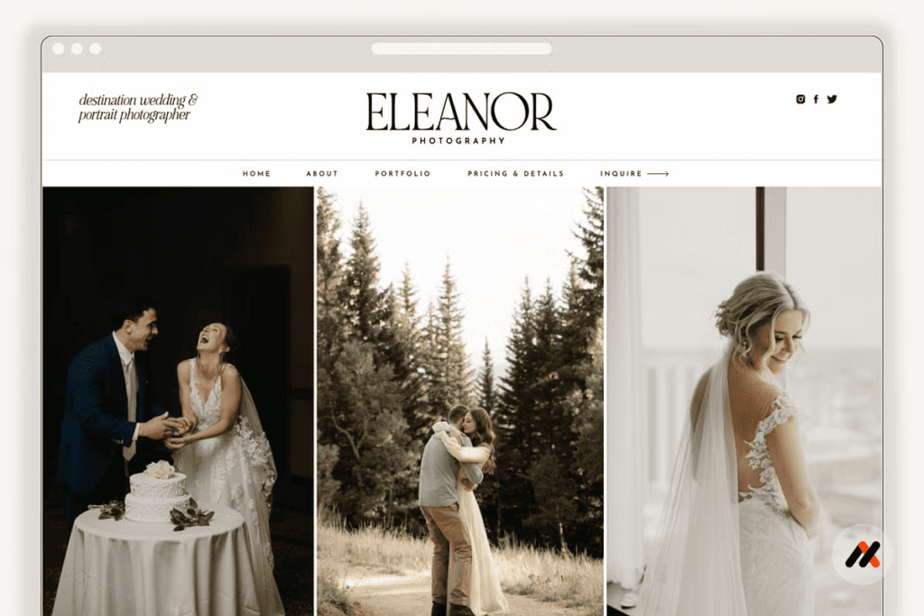 Eleanor is a luxury Showit website template designed specifically for wedding photographers who want an editorial, high-end brand presence