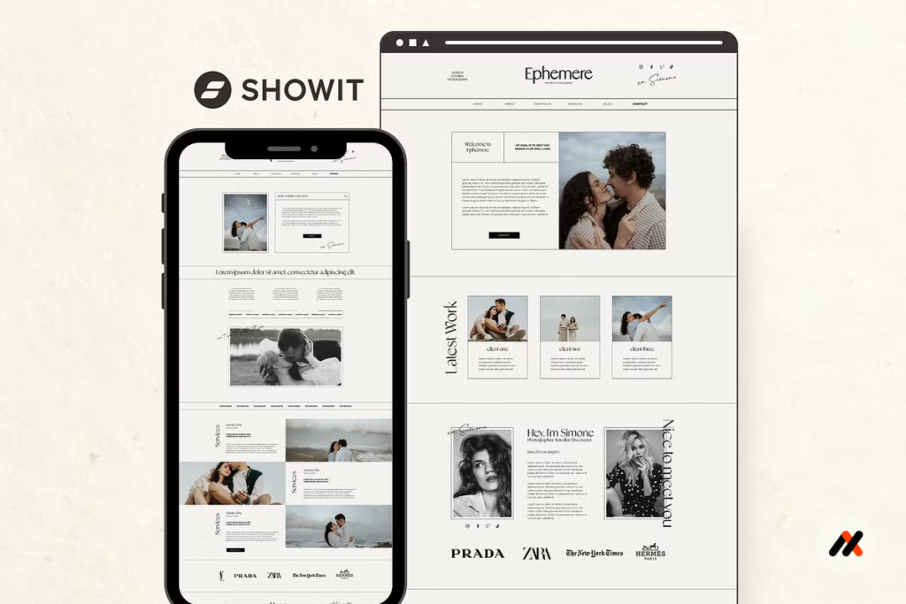 This modern editorial Showit website template is perfect for photographers who want full creative control over their branding.