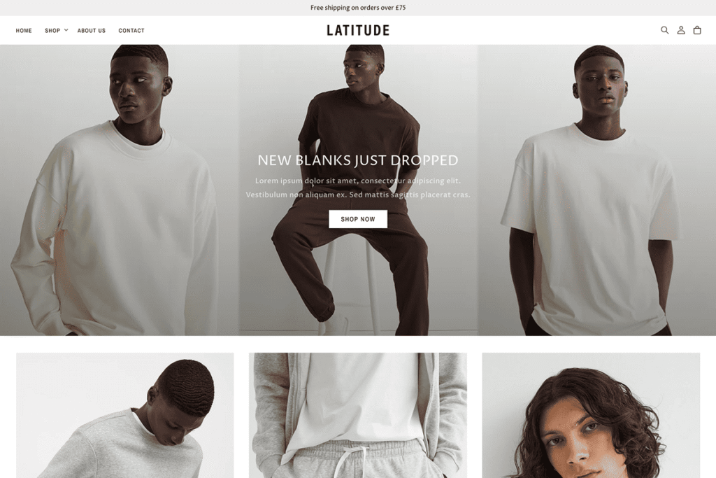 Latitude is a clean, minimal Shopify Theme Template design for luxury streetwear fashion brands. Inspired by Fear of God, Represent etc, this theme is for those who want to take their brand to the next level, and build an aesthetic storefront that will do their products justice