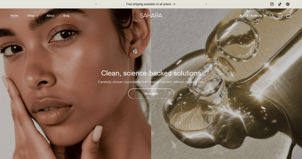 Experience sleek and elegant layouts, providing ample room to showcase captivating photography. With its adaptable and intuitive design, our SAHARA theme sets the ideal backdrop for showcasing your products. Seamlessly responsive across all devices, it ensures a seamless shopping journey for your clientele.
Elevate your conversion rates and enhance customer satisfaction with SAHARA'S effortless navigation and standout call-to-action elements. From browsing products to completing purchases, we've honed every detail to deliver unparalleled outcomes.