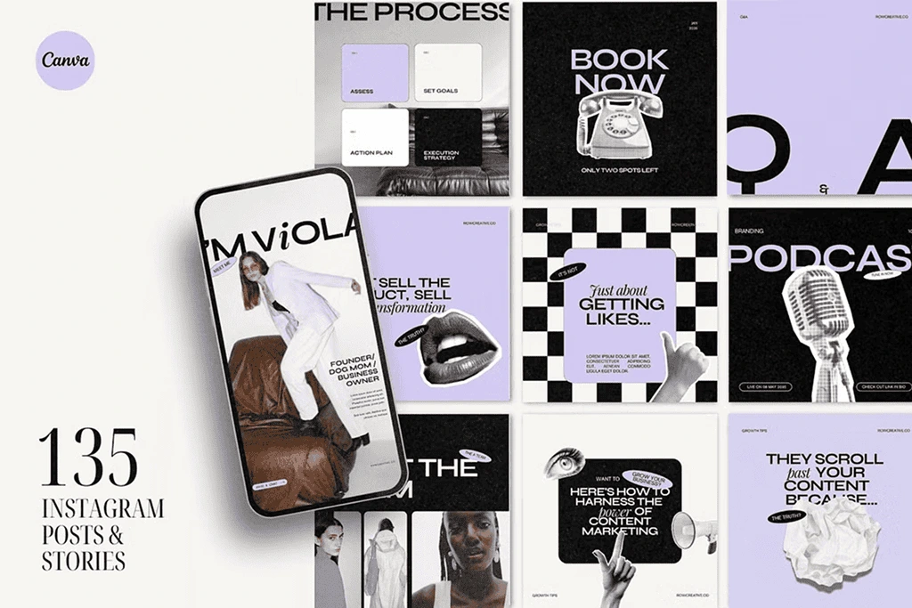 Create modern, high-converting Instagram posts with bold purple Canva templates. Perfect for agencies, virtual assistants, and service-based businesses