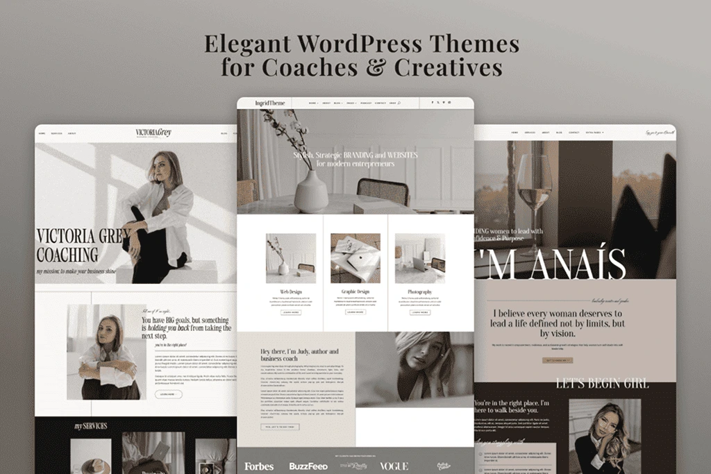 Whether you choose the minimalist elegance of Victoria, the powerful flexibility of Ingrid, or the feminine confidence of Anaís, each theme offers professional design, customization freedom, and tools to support your success