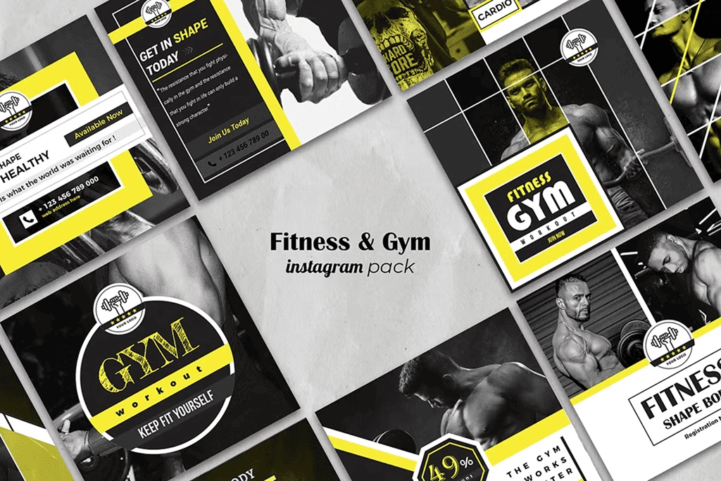 For designers, agencies, and gym brands who prefer Adobe tools, this modern, minimal, and edgy Instagram pack offers a bold, professional aesthetic tailored to fitness businesses.